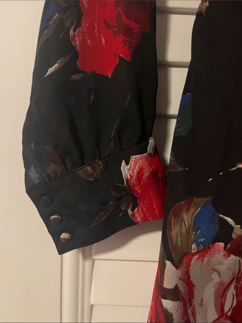 Unique Vintage Black Maxi Dress with Red and White Rose Print - Picture 4 of 5